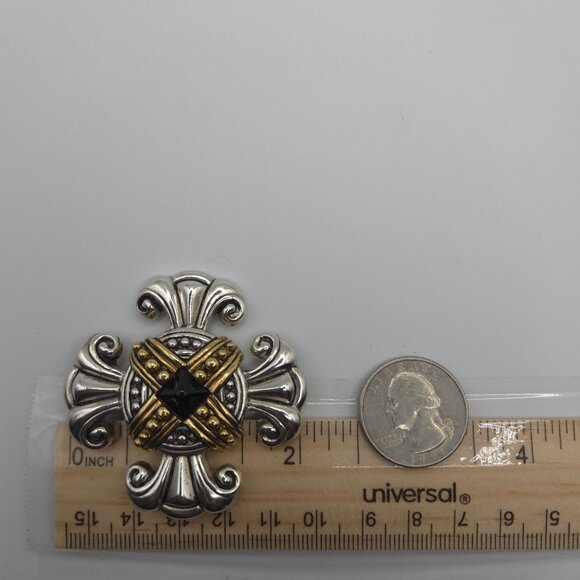 VTG Brooch Premier Design Gold Silver Tone Black Rhinestone Maltese Cross Pin - Picture 2 of 10